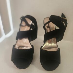 Women's Black Strappy Peep-Toe Heels